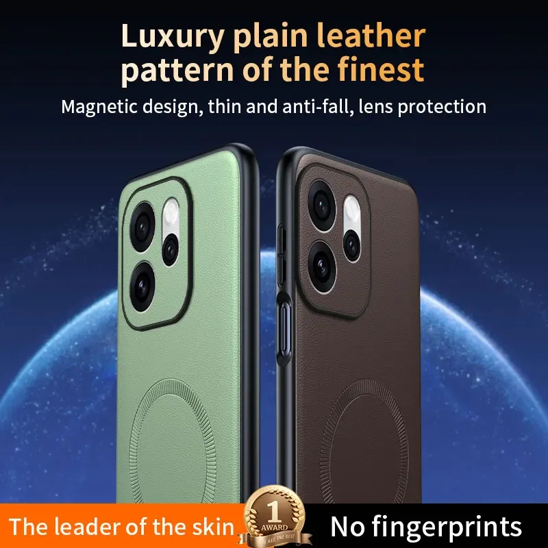 حافظة لهاتف OPPO Reno 15 Pro غطاء حماية جلدي مغناطيسي لهاتف OPPO Reno 15 Pro مضاد لبصمات الأصابع وغير قابل للانزلاق PC + TPU