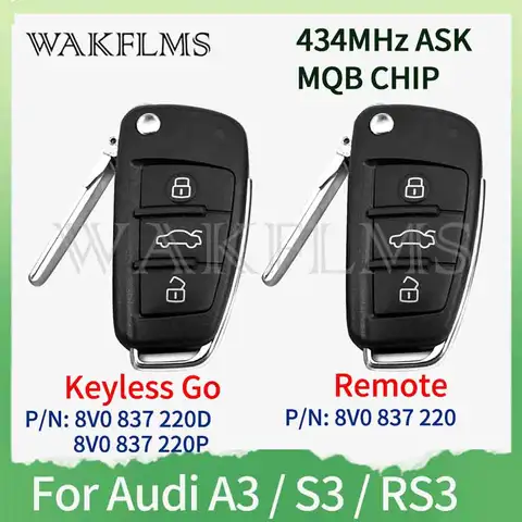 Para audi a3 s3 2012-2019 chave remota sem chave do carro mqb chip 434mhz 8v0 837 220d 8v0 837 220 8v0837220d 8v0837220