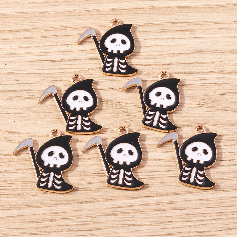 Colgante de dibujos animados de la serie de Halloween, accesorios creativos de moda, lindo Reaper de la Hoz de la muerte, esqueleto, joyería DIY, 10 piezas por paquete