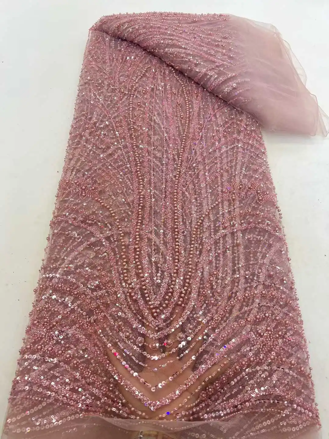 

African Sequin Groom Lace Fabric 2026 High-Quality French Nigerian Bead Lace Fabric Suitable for Wedding Dress Sewing