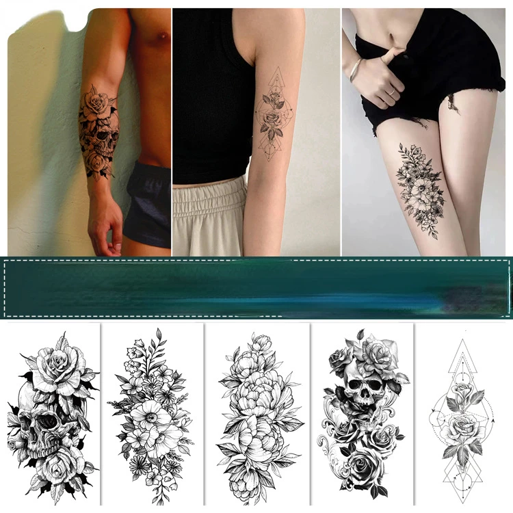 Black Flower Arm Exclusive Design Temporary Tattoos Waterproof Adorable Creative Body Art Beauty Health Masquerade Ball Parties