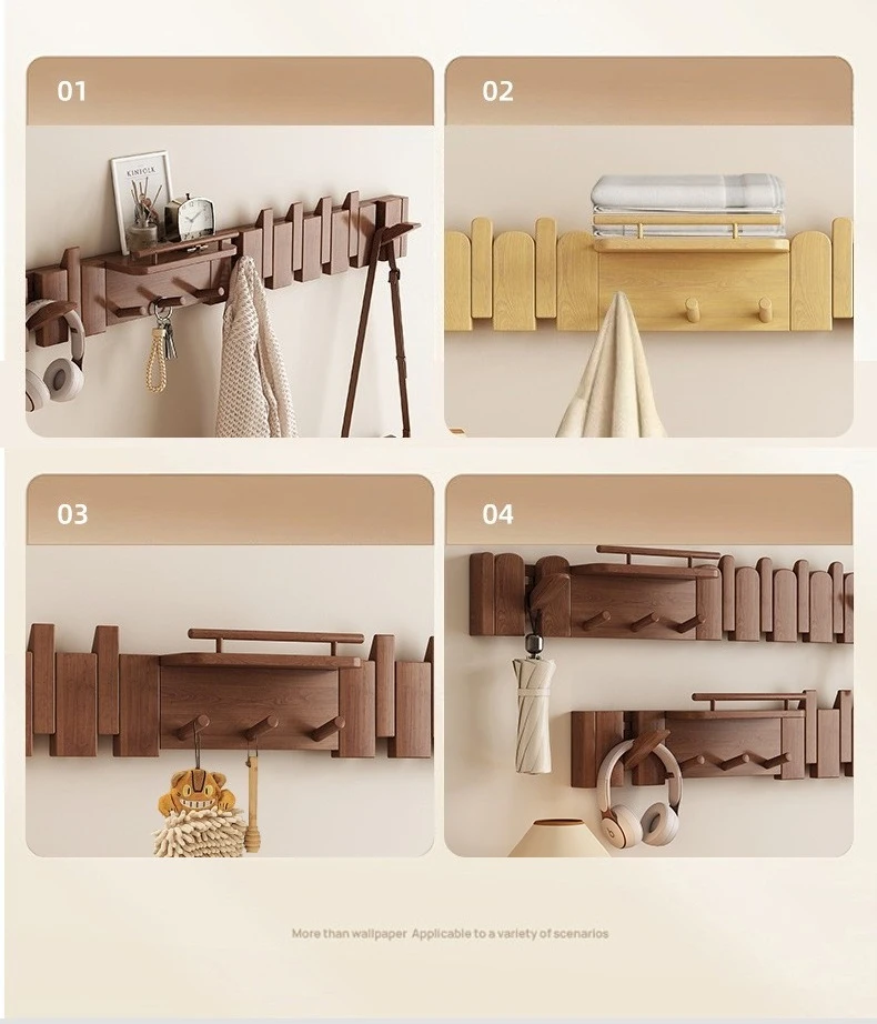 Klavierförmiger Kleiderbügel, Wandhaken, zusammenklappbar, aus massivem Holz, multifunktionaler Kleiderbügel für Eingangstüren – Detail 3