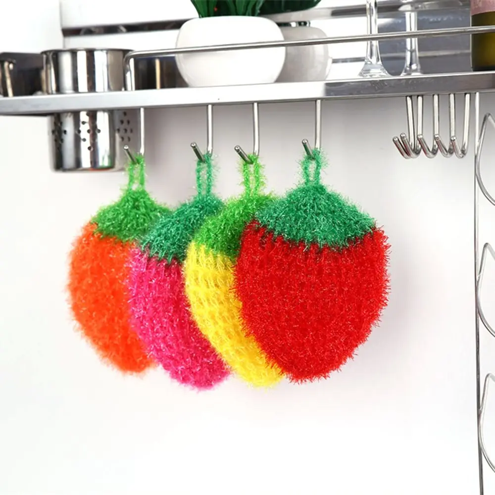 Non-Scratch Dish Sponge Strawberries Shape Scouring Pads Kitchen Dish Scrubber for Dishwashing Household Cleaning Tool