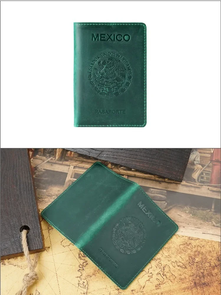 High-end Mexico Genuine Leather Passport Cover For Mexican Credit Card Holder Vintage Men Women Passport Case Travel Wallet