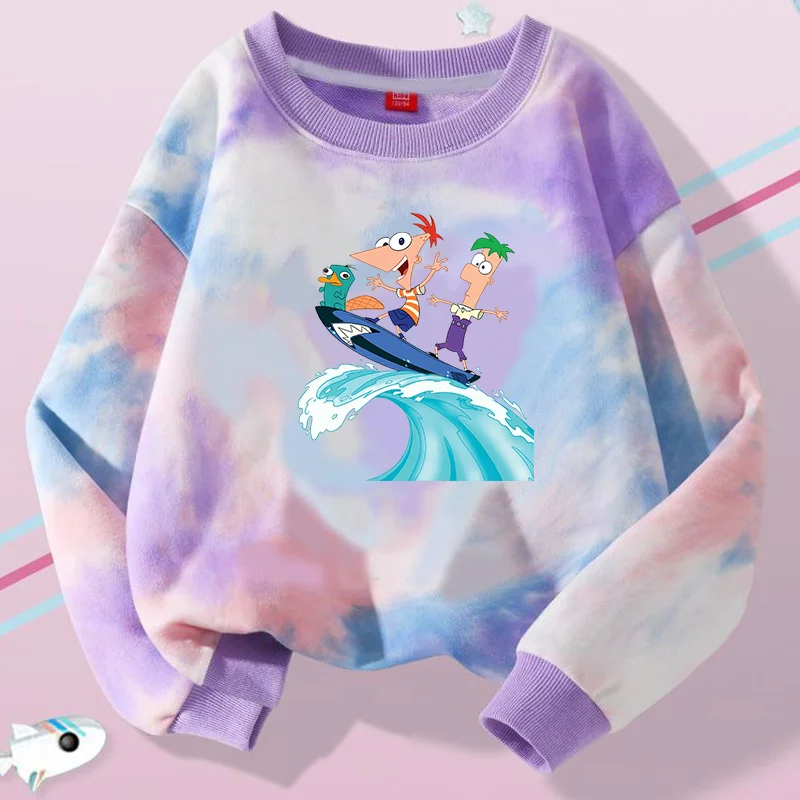 Phineas And Ferb Children T-shirt Long-sleeved Tops Clothing Kids Bottoming Shirt Crewneck Clothes Sweatshirt Pullover Blouse