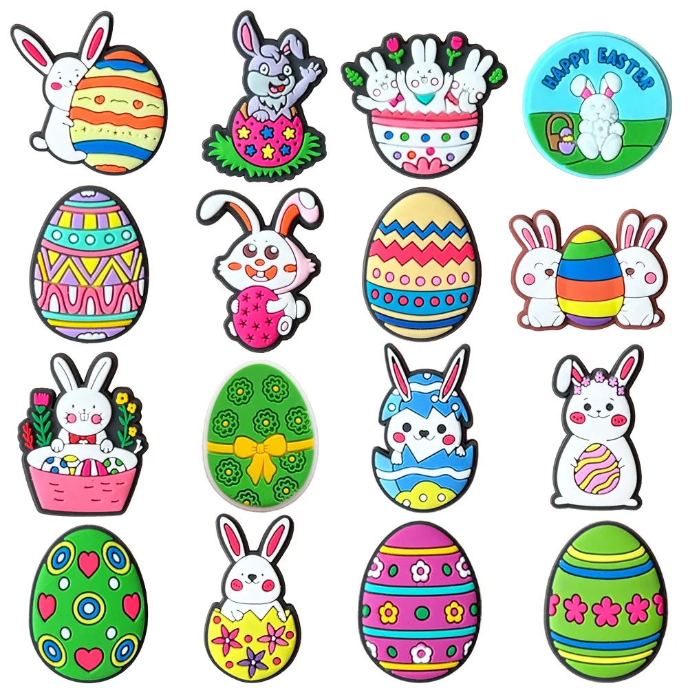16Pcs/Set Easter Shoe Charms DIY Rabbit Shoe Buckle Accessories PVC Shoe Decorations X-mas Girl Kids Gifts