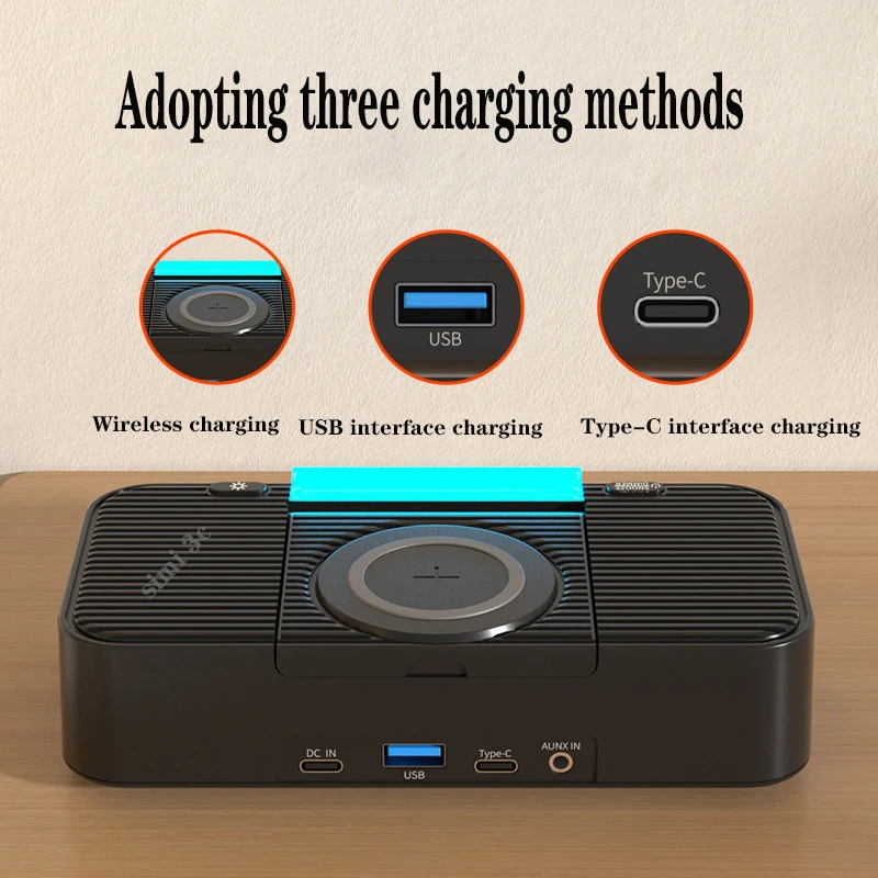 Portable New Wireless Charging Bluetooth Audio Atmosphere Small Night Light Dual Speaker Loud Alarm Clock Audio Column