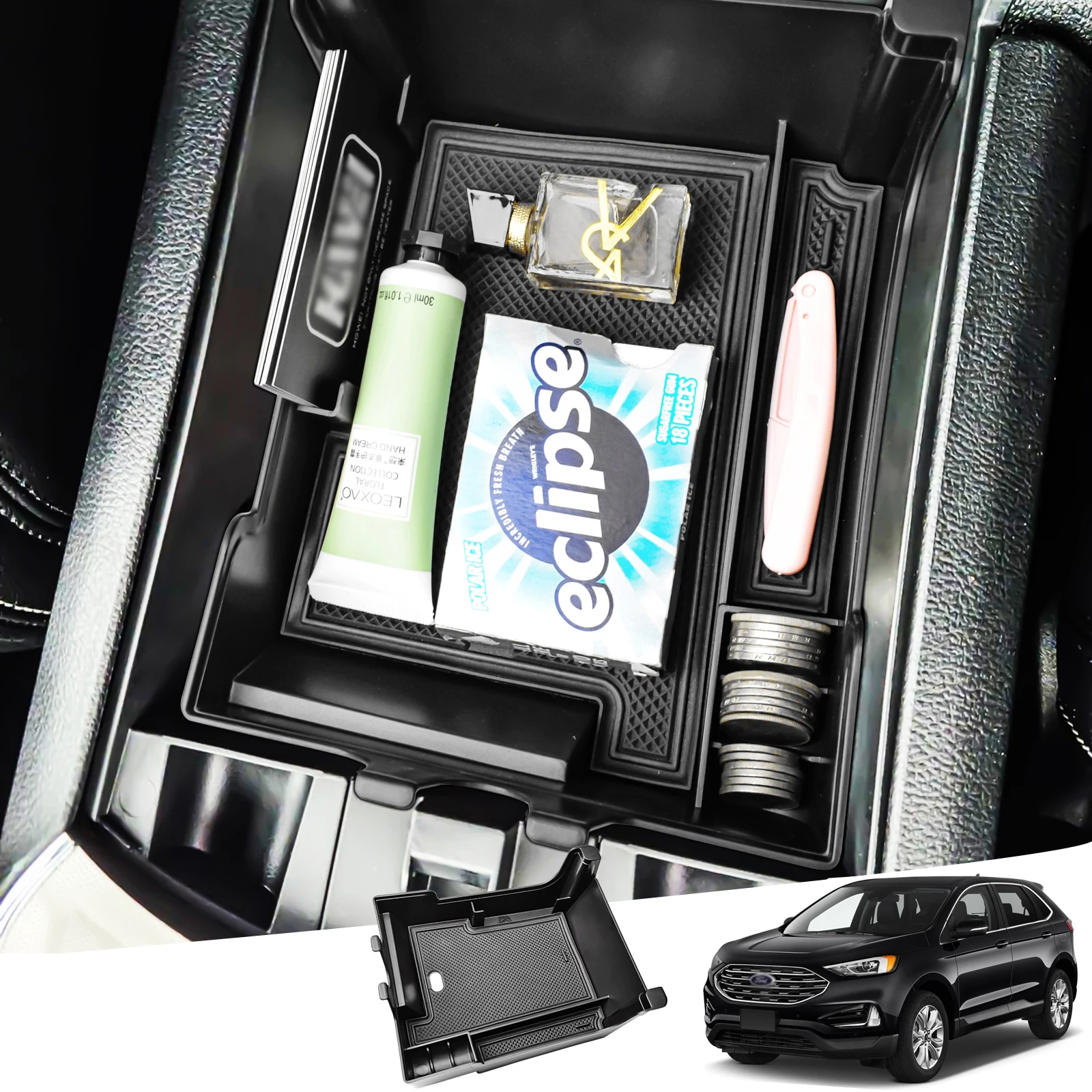 

Armrest Box Storage For Ford Edge 2021-2024 Center Console Tray Organizer Armrest Car Storage Box ABS Coin Interior Accessories