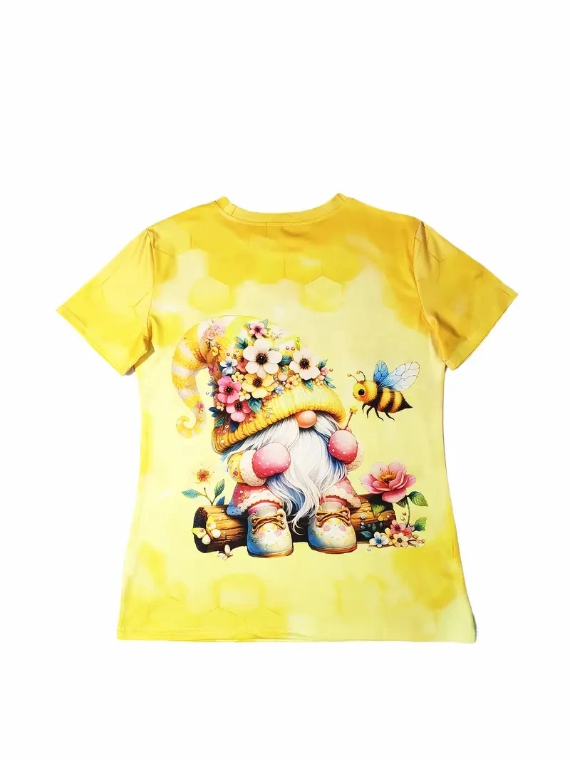 Women's PLUS Size 3D Yellow Printed Short Sleeved T-shirt, Loose and Casual, Soft, Comfortable and Breathable, Outdoor Sports