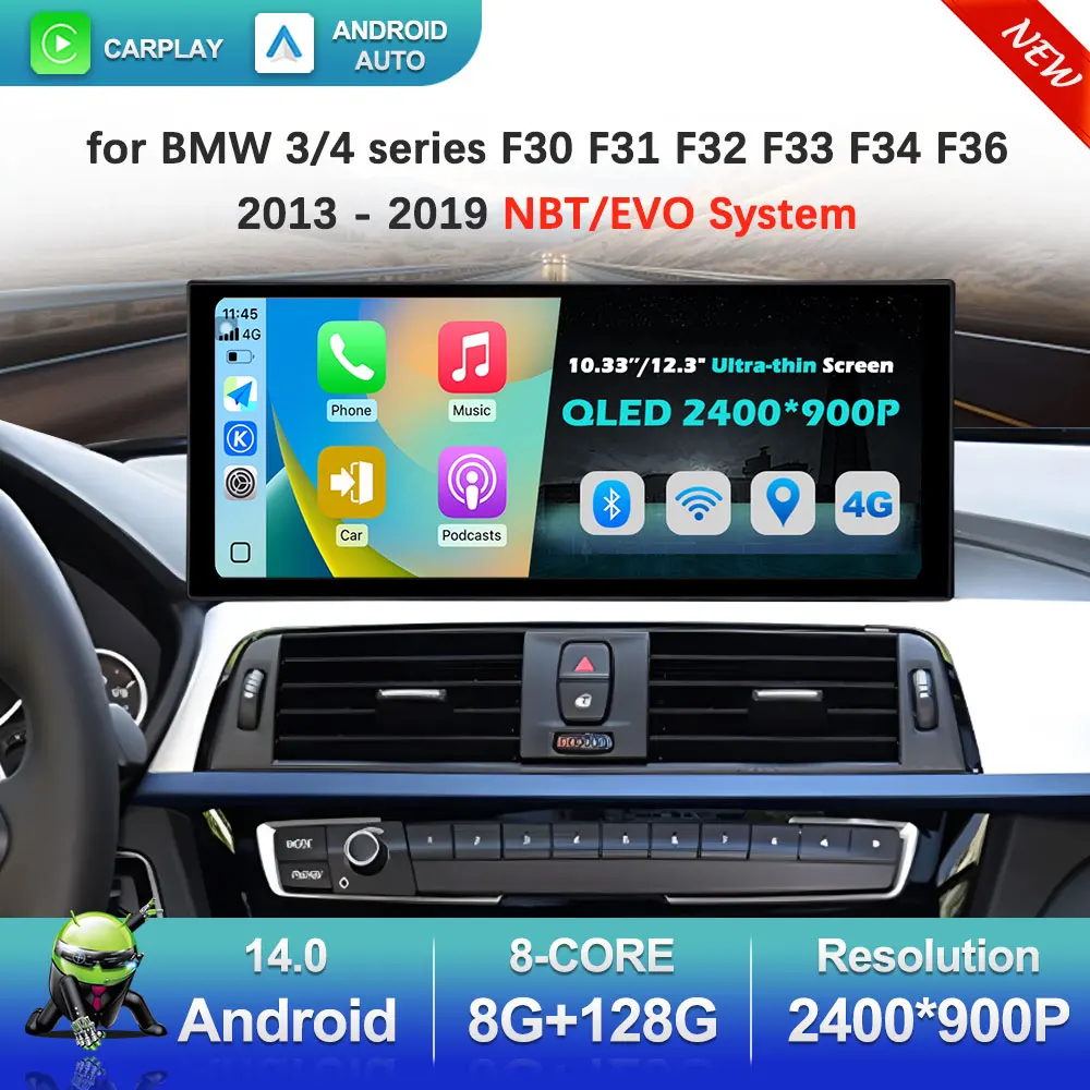 

Carplay Android 14 for BMW 3/4 series F30 F31 F32 F33 F34 F36 2013 - 2019 NBT/EVO System GPS Car Video Multimedia Player WiFi BT