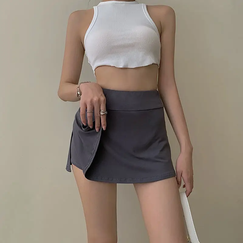 y2k Vintage Solid Gray Pleated Skirt Women Kawaii High Waist Mini Skirts Korean Fashion School Uniform Harajuku Streetwear Summe