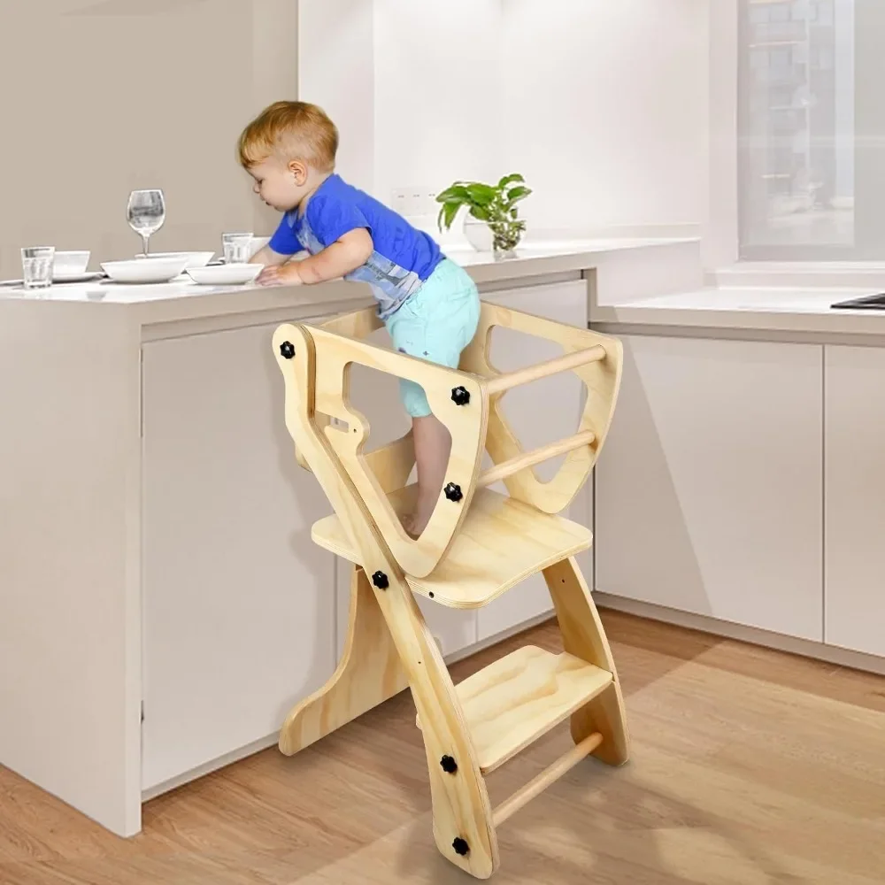 

Preschool Tower, Children's Kitchen Stool Learning Tower, Adjustable Height Assistant Tower with Safety Rails