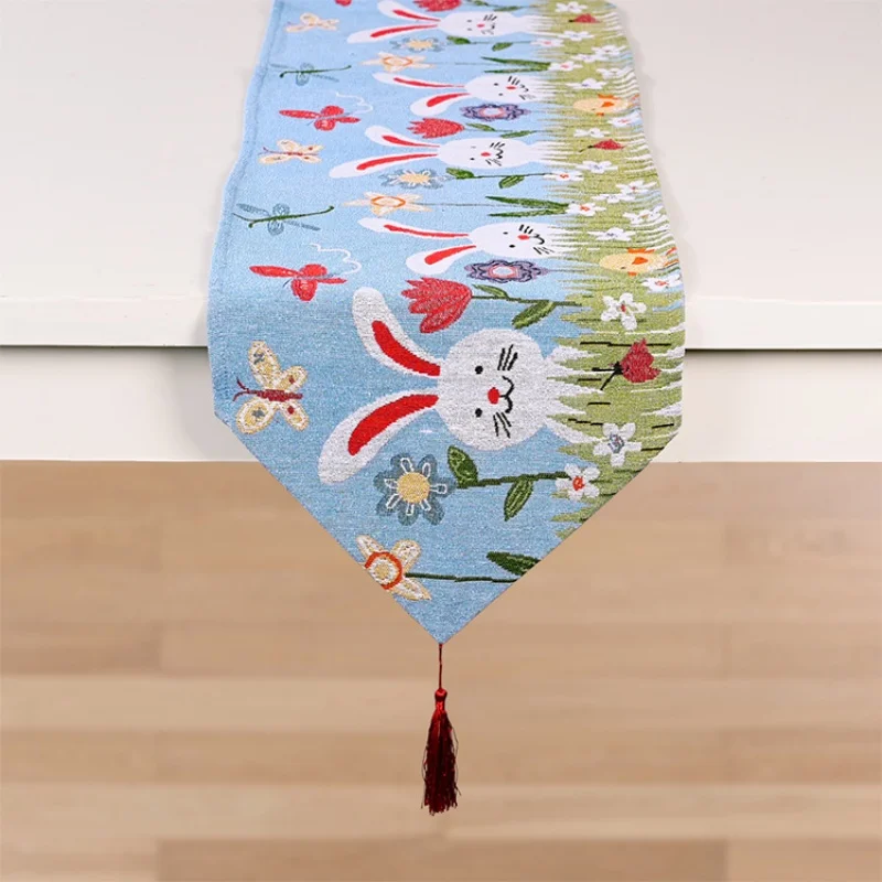 

33X180cm Easter Table Runners Cotton Linen Bunny Rabbit Easter Eggs Tablecloth Dining Table Decor Easter Decorations for Home