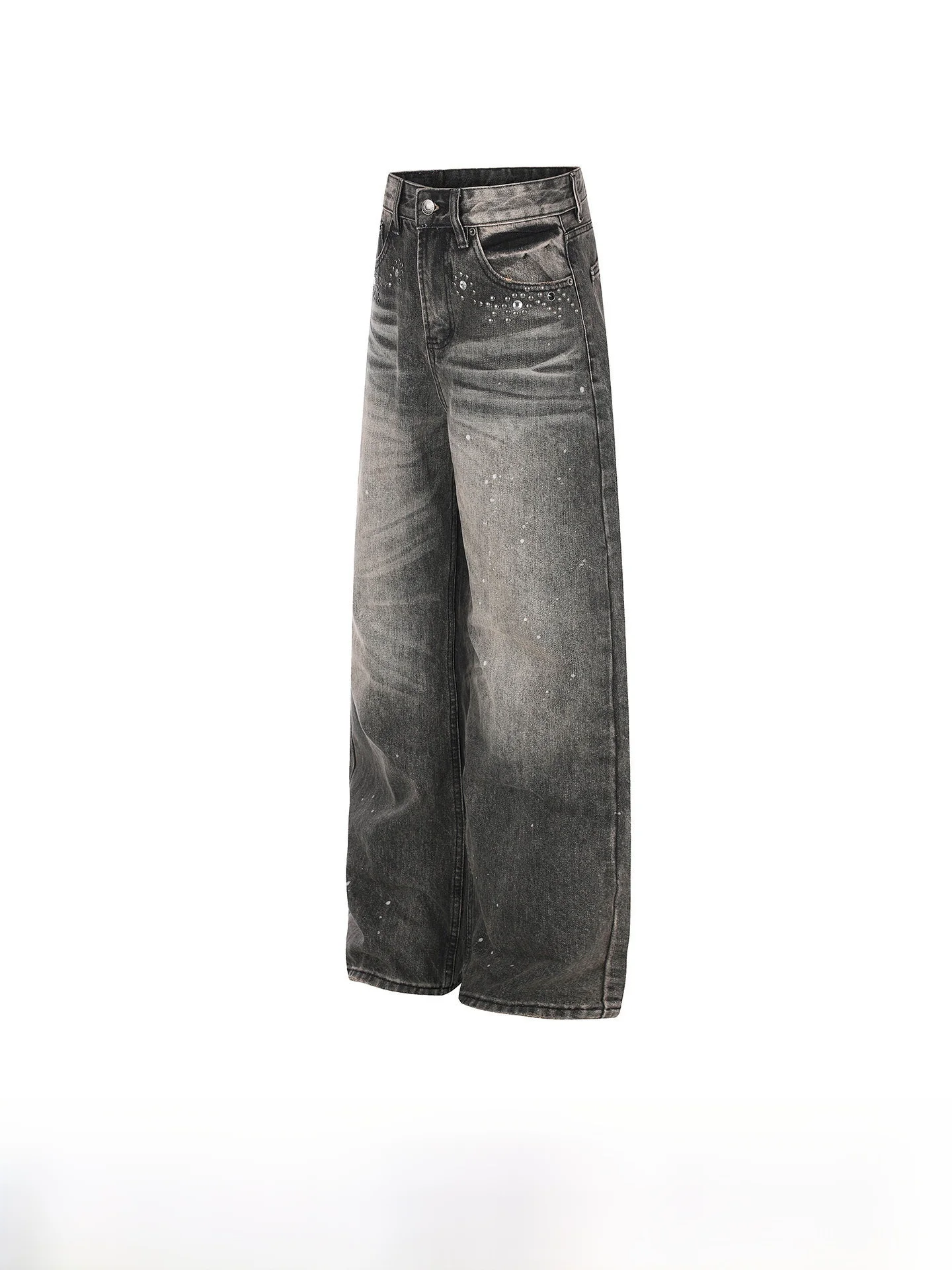 American Street Style Distressed Rhinestone Jeans Men's Design Sense 2026 Ultra Popular Straight Leg Pants Cotton Denim