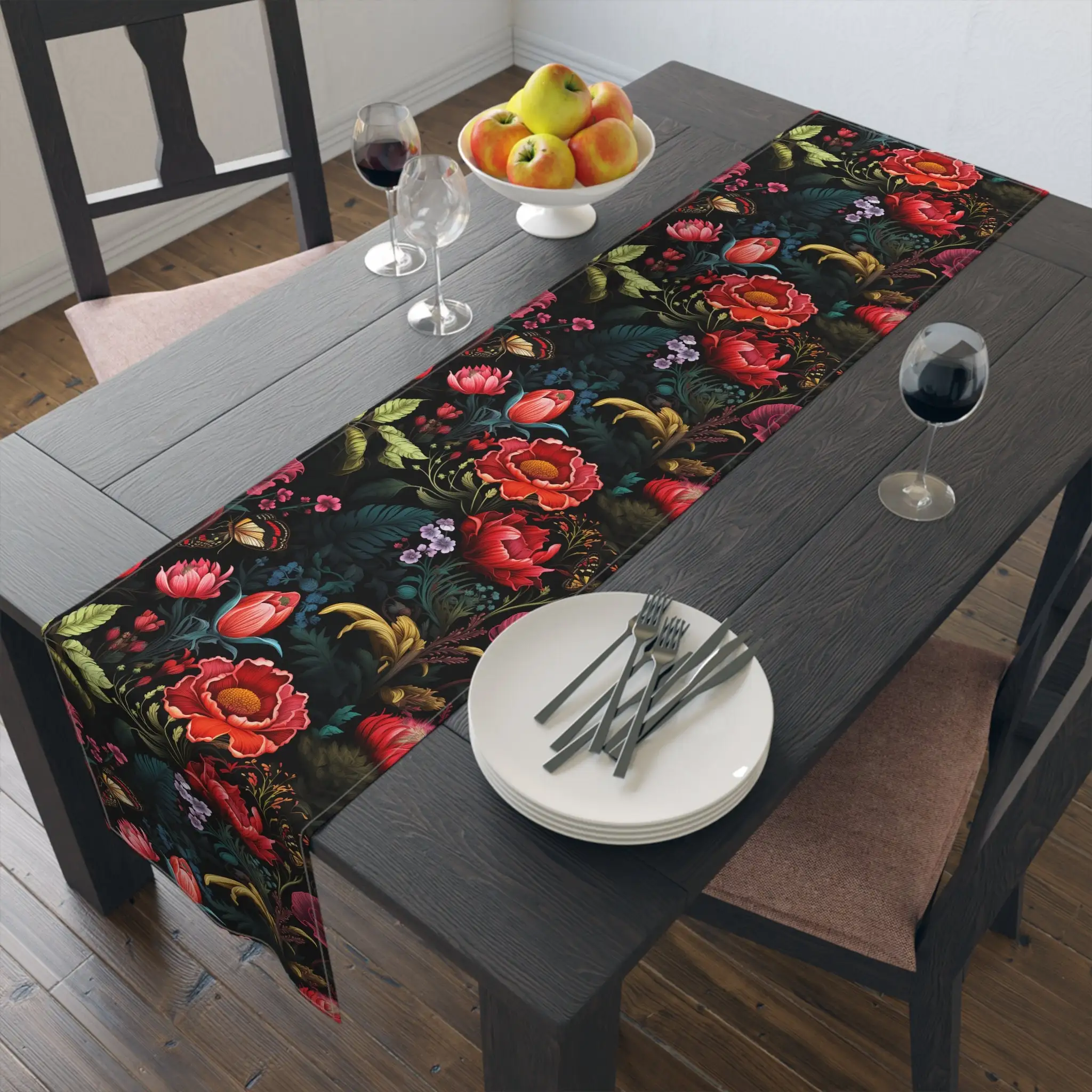 Colorful Floral Botanical Table Runner, Boho Flower Kitchen Dining Room Table Scarf Everyday Housewarming New Home Gift Decor