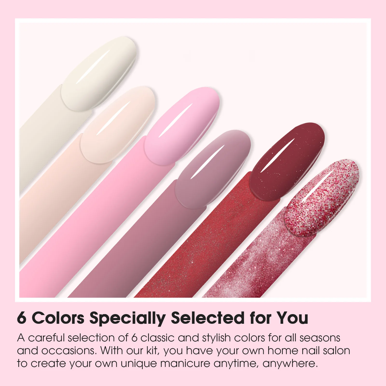 ROSALIND 13PCS Professional Dip Powder Kit 6 Colors Dip Powder Nail Clear Nude Pink Series Dip Powder Colors Set with Base&Top