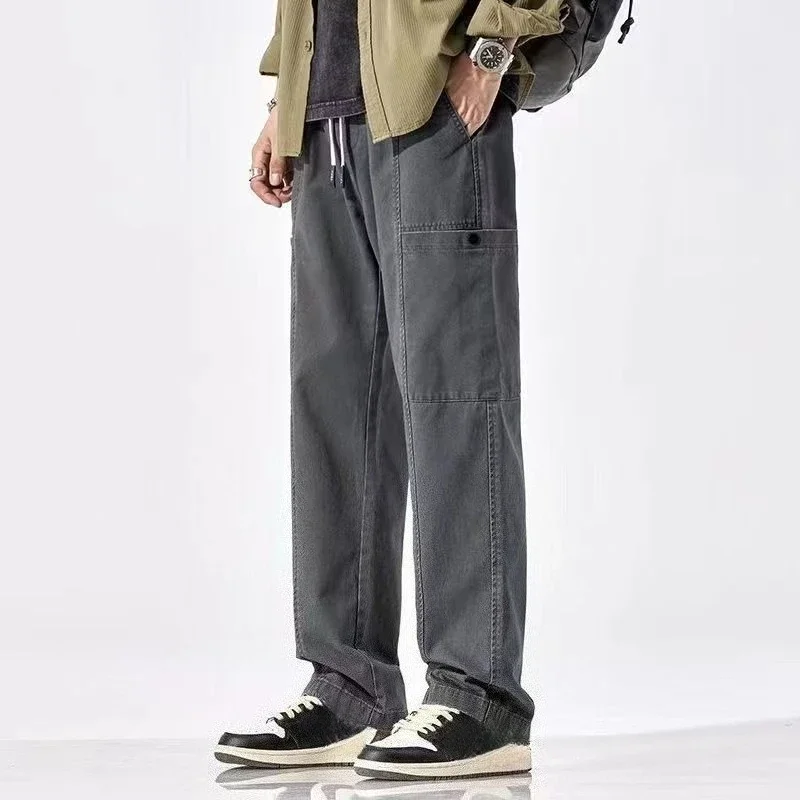 สีดํา Hip Hop กางเกงสําหรับชายฤดูใบไม้ร่วงฤดูหนาวตรงกางเกงลําลองแฟชั่นคุณภาพสูง Harajuku กางเกงหลวม Man