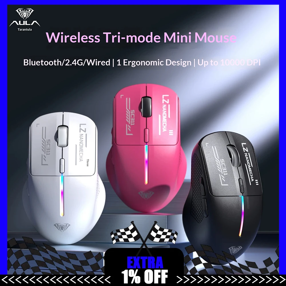 AULA Witch Mirror SC311 E-sports Mouse Three Mode Connection Customized 10000DPI Sensor Wireless Mouse 1000HZ Rate Of Return