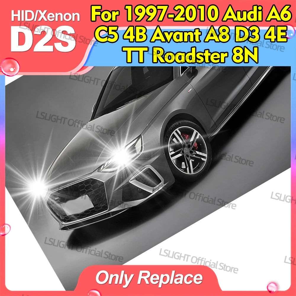 2x HID Xenon Headlights D2 D2S 6000K 8000K 10000K For 1997-2010 Audi A6 C5 C6 4B2 4B4 Avant 4B 4F A8 D3 4E TT Roadster 8N3 8N9