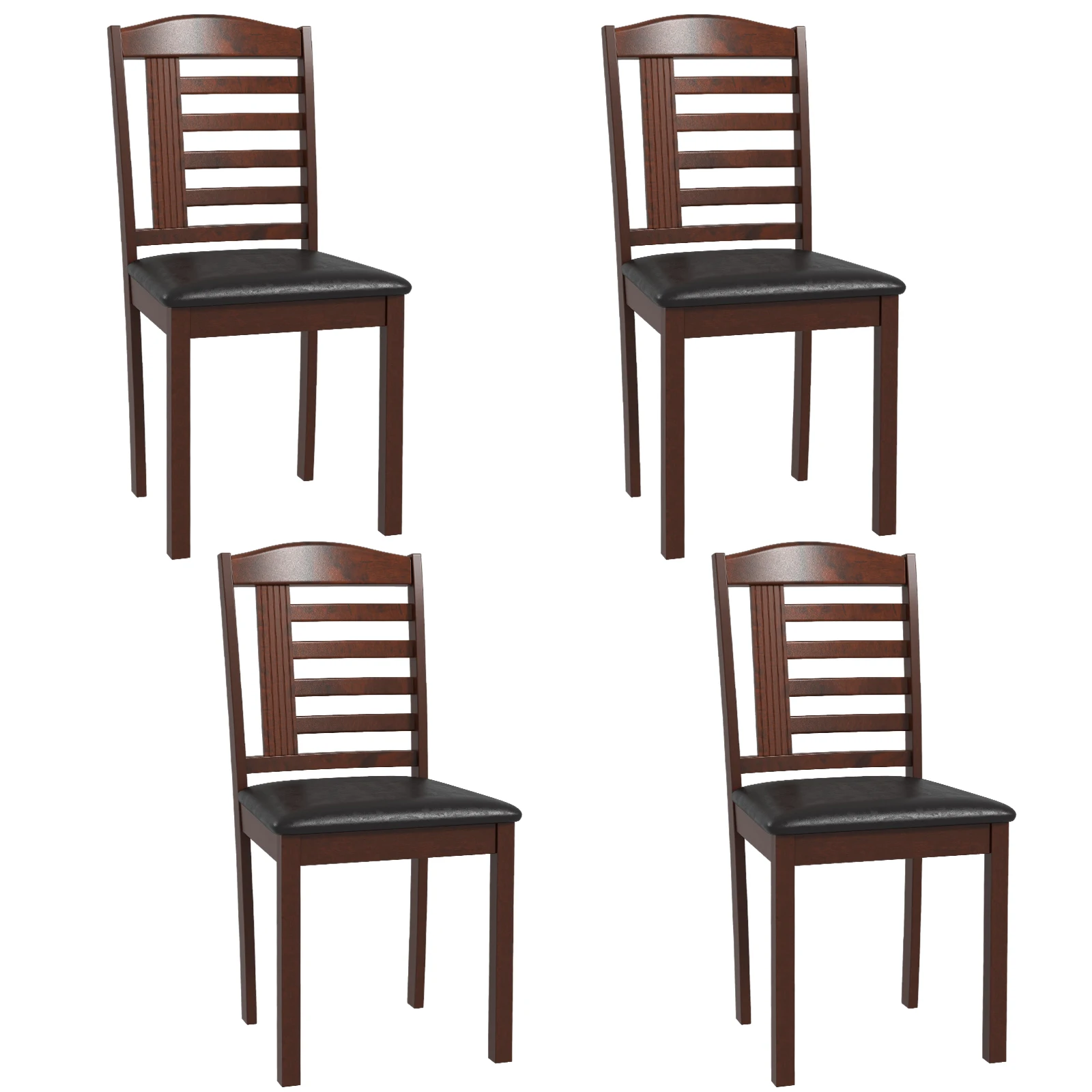 Dining Chair Set of 4 with Faux Leather Upholstered Seat & Rubber Wood Frame