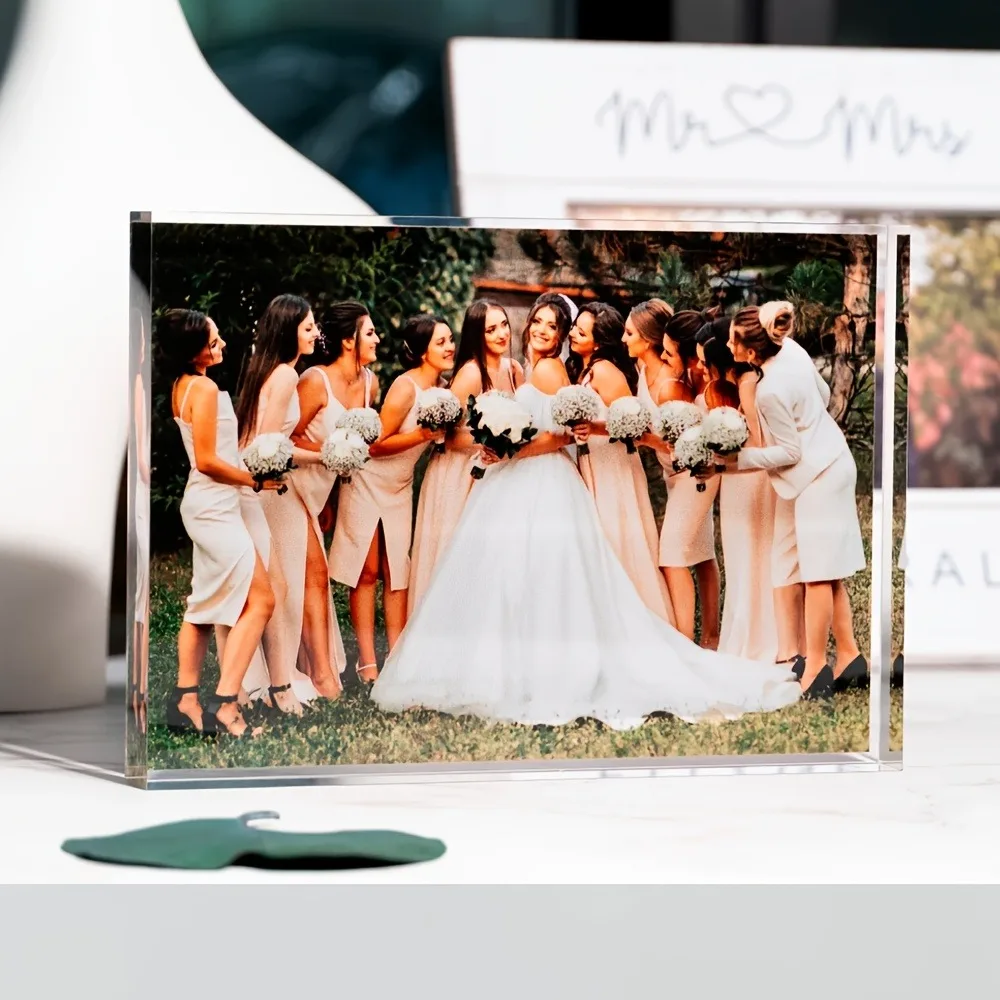 Personalized 3D Acrylic Photo Block - Custom Image Display, Elegant Beach Sunset Design, Perfect Mother's Day Gift view 3