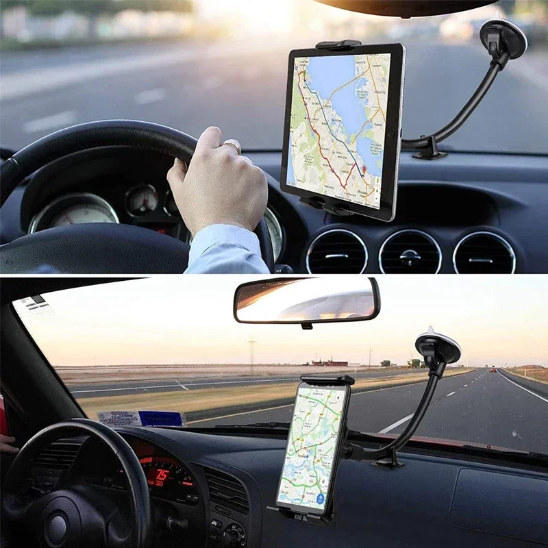 Universal Long Arm Car Windshield Tablet Stand Mobile Cellphone Mount Bracket Holder for 4-13.5 Inch IPhone 13 IPad Air GPS Mp4