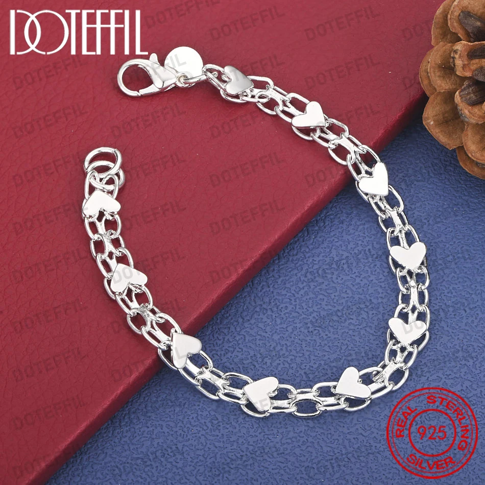 925 Sterling Silber 8 Zoll zartes Herz-Liebesarmband für Damen, modischer Schmuck für Hochzeiten und Partys