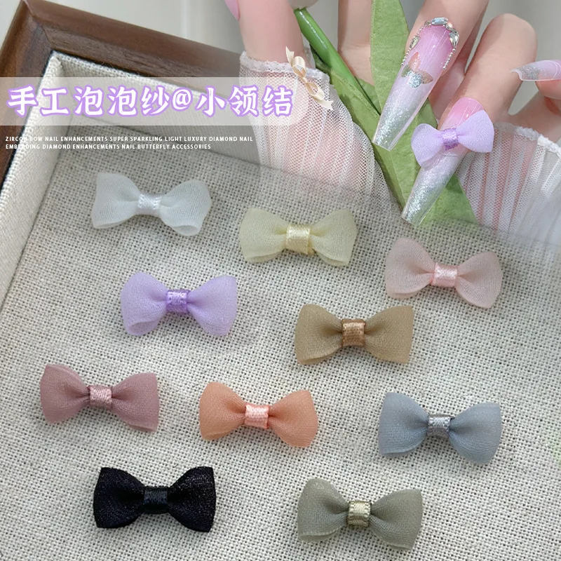 Mix 12PCS Colorful Chiffon Gauze Handmade Bowknot Nail Art Bubble Thin Lace Bow Tie Decorations Manicure Ornaments