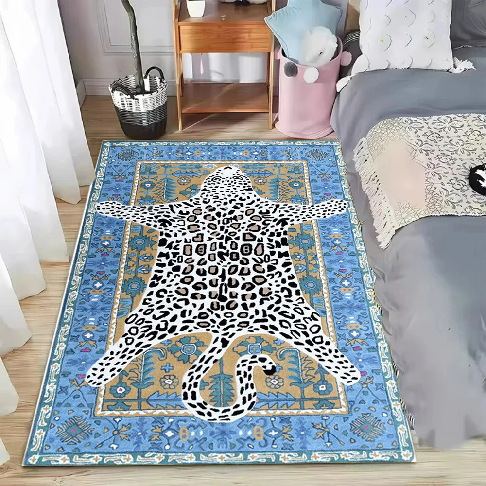 Tapis Léopard avec Motif Oushak Traditionnel, Tapis Imprimé Guépard pour Salon, Chambre à Coucher, Style Vintage, Tapis Durable