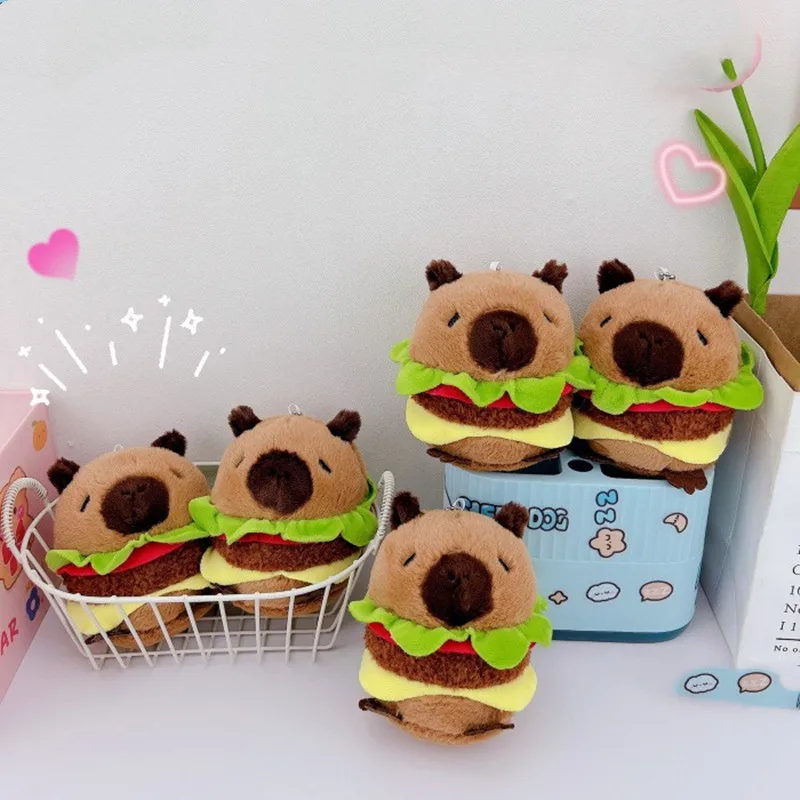 10-13cm New Kapibala Capybara Keychain Car Couple Backpack Pendant Cute Pink Hamburger Capibala Capybara Plush Keychain Doll
