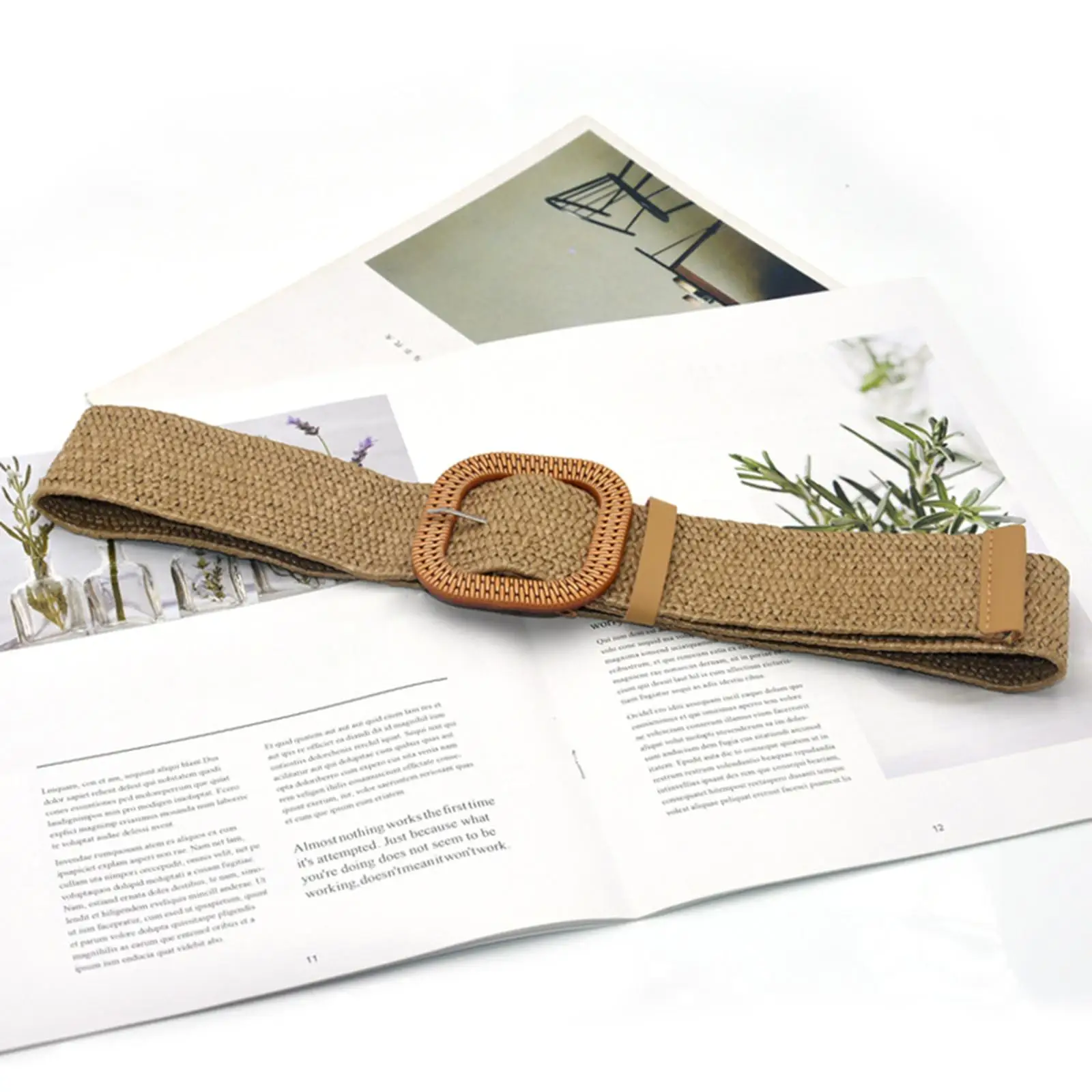 Fashion Wide Straw Woven Waist Belt Elastic Square Buckle 50mm Wide Long Skinny Linen for Female Dress Party Women Gift