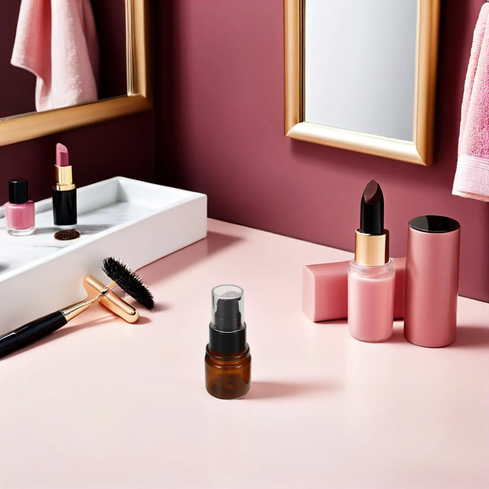 

4Pcs Mini Makeup Containers Set 40Ml 60Ml Empty Brown Pump Bottles for Travel Lotion Serum Facial Care Portable Refillable