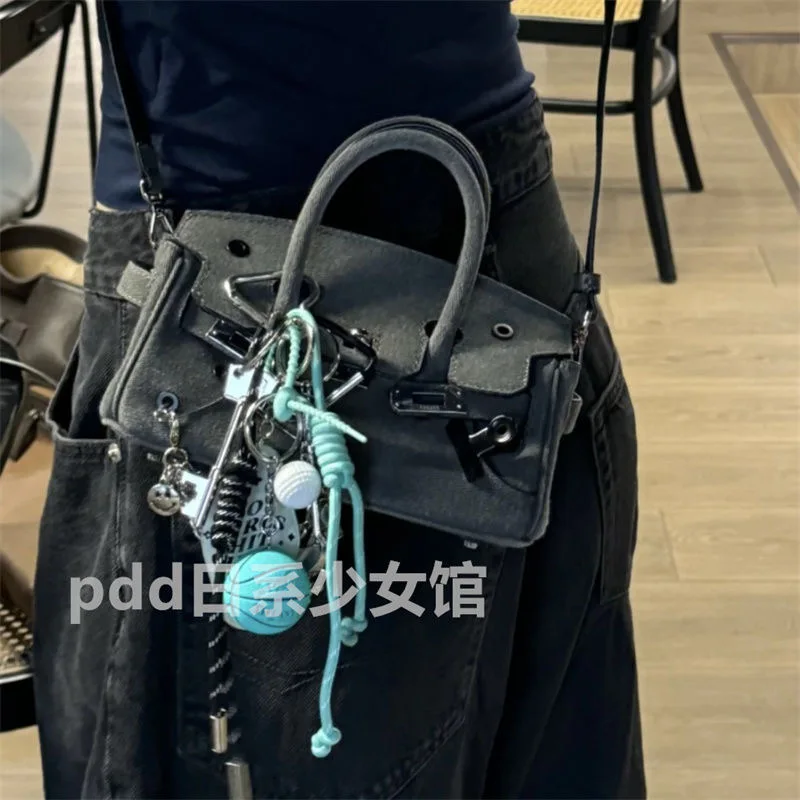 

New Japanese and Korean Ins niche pendant miu series Bag charms Tiffany blue rope bag pendant car keychain couple golf pendant