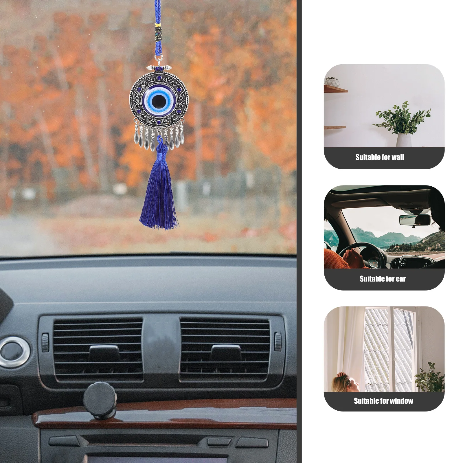 

Evil Eye Hanging Decoration Blue Zinc Alloy Glaze Ornament for Car Mirror Door Window Wall Protection Charm Evil Eye Car Pendant
