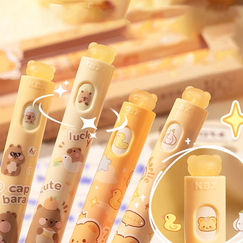 2Pcs Cartoon Kawaii Capybara Rotating Erasable Pen Cute Soft Touch Neutral Pens Student Stationery School Office Supplies Gifts