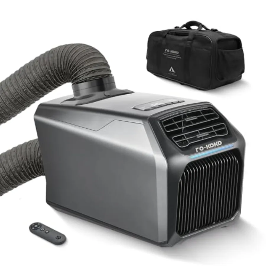 

Portable camping air conditioner and heater for tent RV van car garage indoor outdoor use, dual hose 6800 BTU 5-in-1 quiet smal