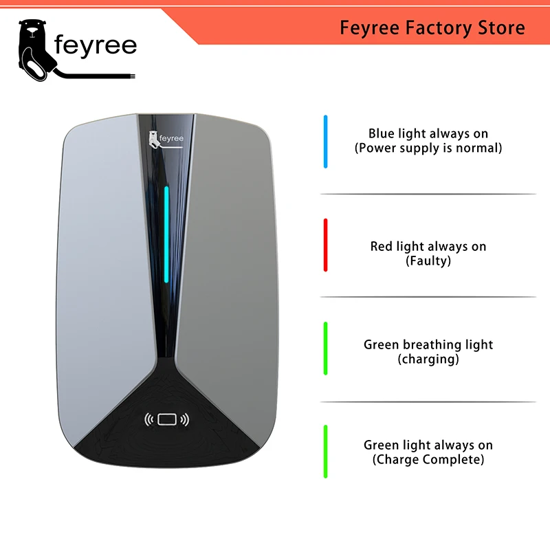 feyree EV Charger Type2 32A 7.6KW 1Phase EVSE Wallbox RFID Cards Version 5m Cable Charging Station for Electric Vehicle Car