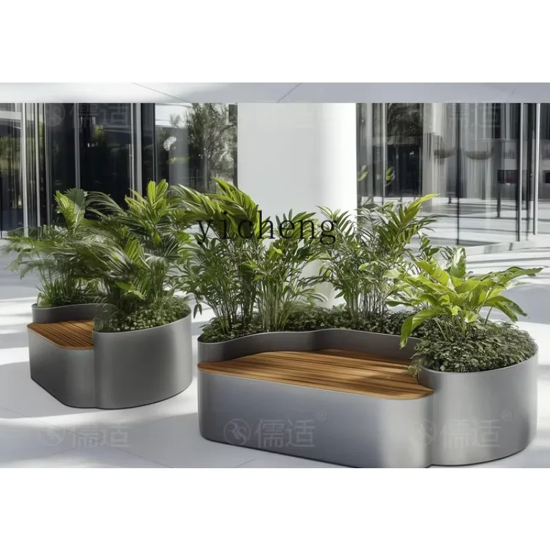

B2 hotel homestay stainless steel flower box flower slot wrought iron bench terrace shopping mall pedestrian street