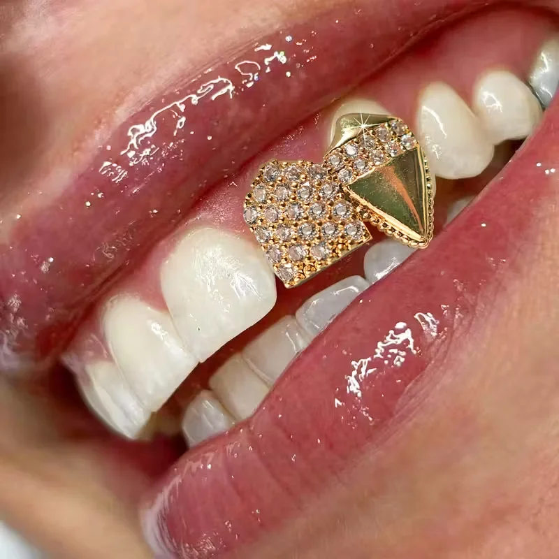 قطعة واحدة من مجوهرات الهيب هوب جريلز للرجال - مجوهرات زركونيا صناعية نحاسية واحدة مع بيان للحفلات والملابس غير الرسمية