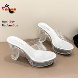 Women PVC Transparent Slippers 2024 Summer Platform Party Shoes For Lady 10CM Clear High Heels Slides Perspex Sandals Size 40