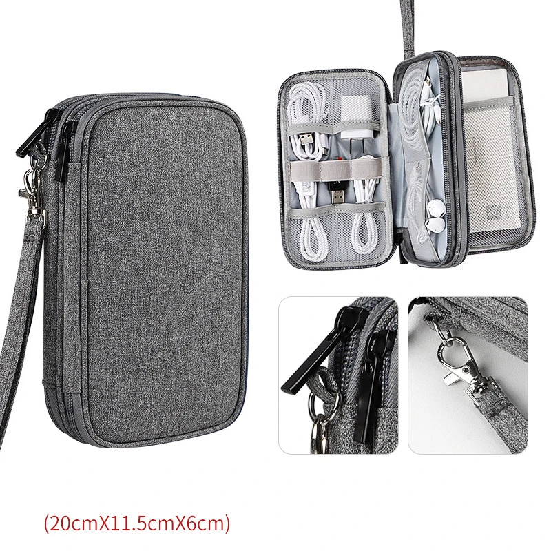 1pc Grey/Black/Navy Travel Portable Digital Product Storage Bag USB Data Cable Organizer Headset Charging Treasure Box Bag