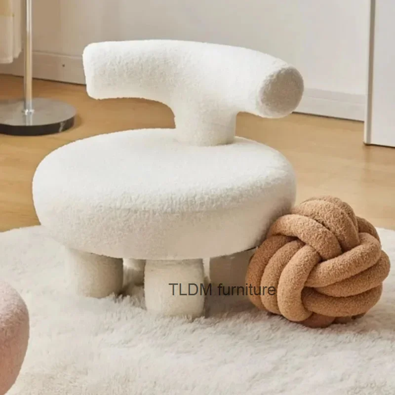 Nordic Lamb Velvet Living Room Sofa Chairs Round Stool Home Furniture Simple Living Room Chair Children's Back Chair