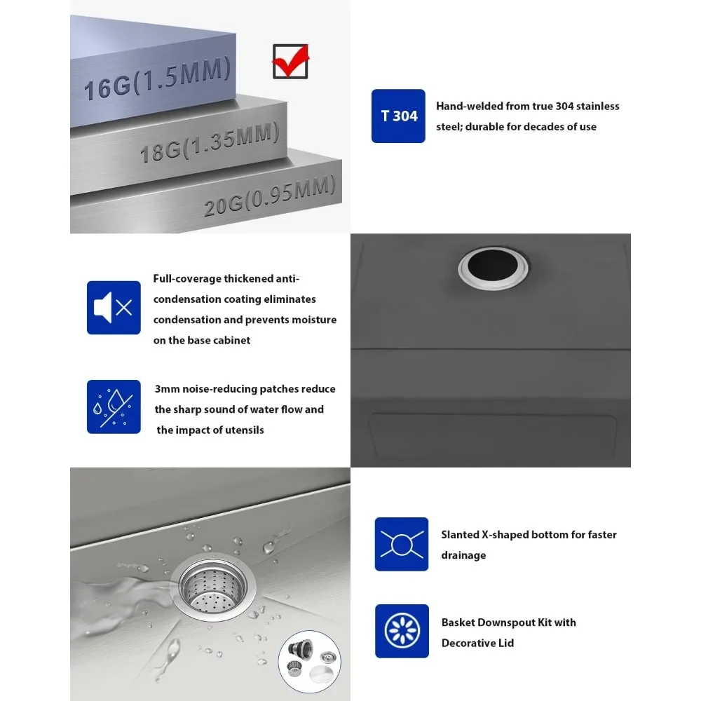 Imagem -04 - Undermount Kitchen Sink Gradiente Ledge Grande Singel Bowl Workstation 16 Gauge 33 x 19 x 10 Aço Inoxidável