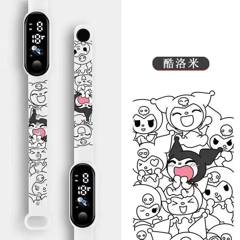 Kawaii Sanrio Watch Cartoon Printed Pochacco Electronic Watch Smart Bracelet Kuromi Anime Figure Student Led Cinnamoroll Watch