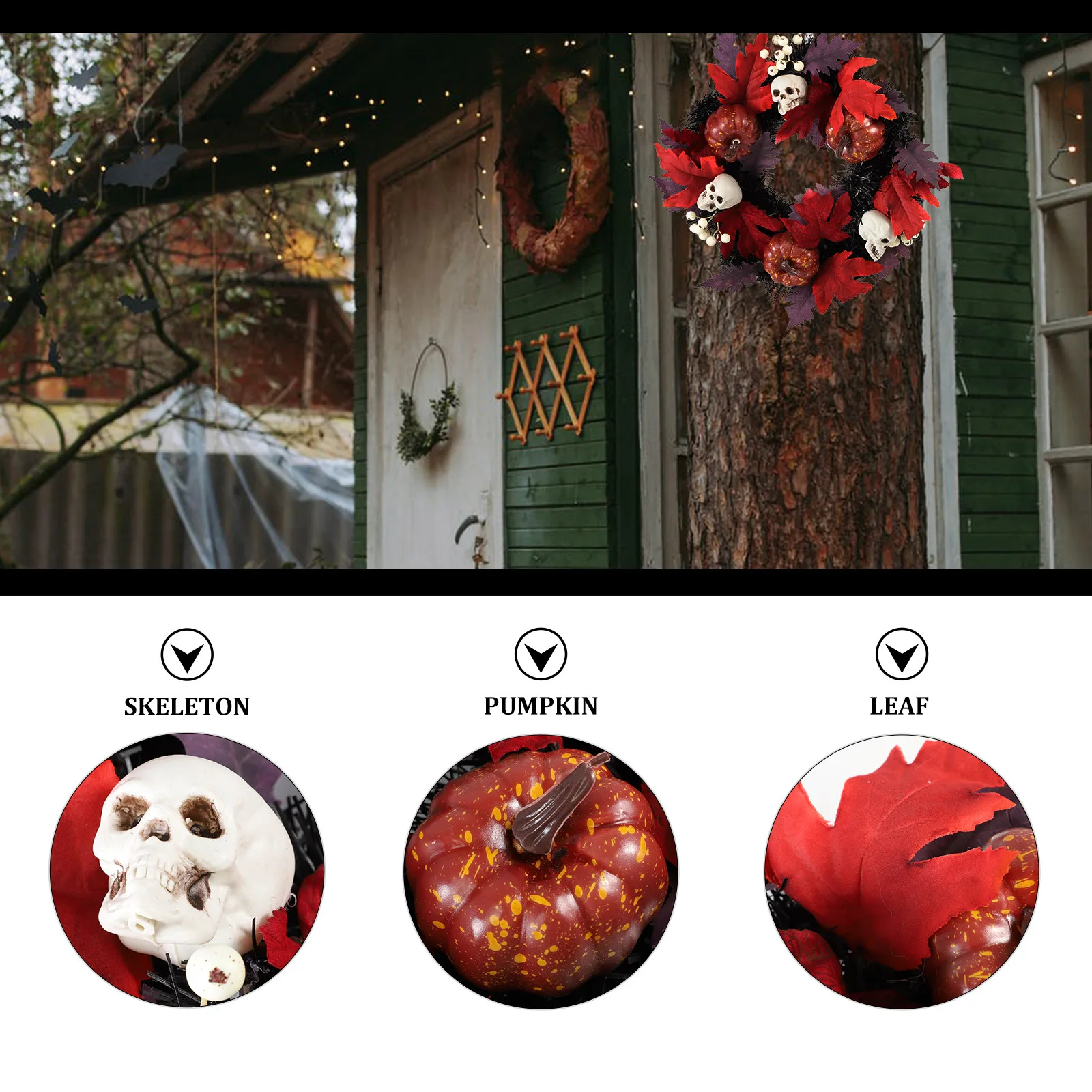 

1Pcs Halloween Skull Pumpkin Wreath Classic Color Maple Leaf Garland Hanging Decor Halloween Festival Haunted House Decoration