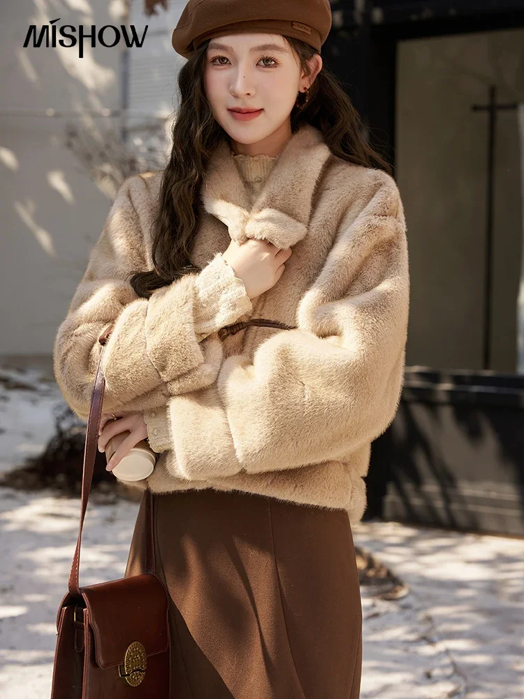 MISHOW Fake Fur Coat for Women Autumn Winter Fashion Fluffy Horn Button High Quality Imitation Mink Fur Jacket Woman MXC58W0261