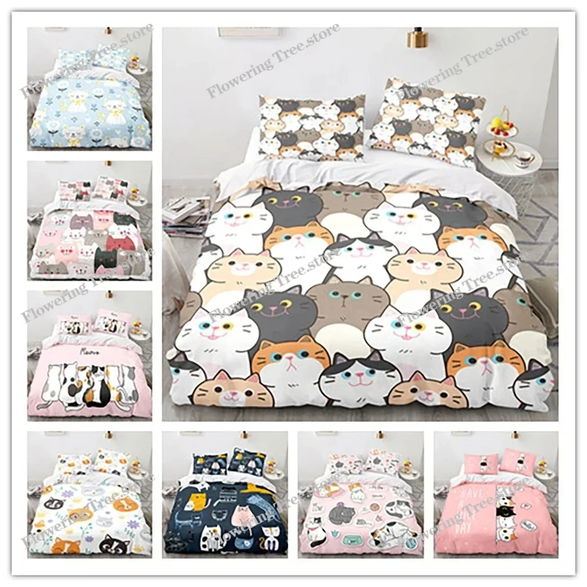 

Cartoon Animal Cat Duvet Cover 3D Large Print Double Size Quilt Cover Bedding Set Single Set