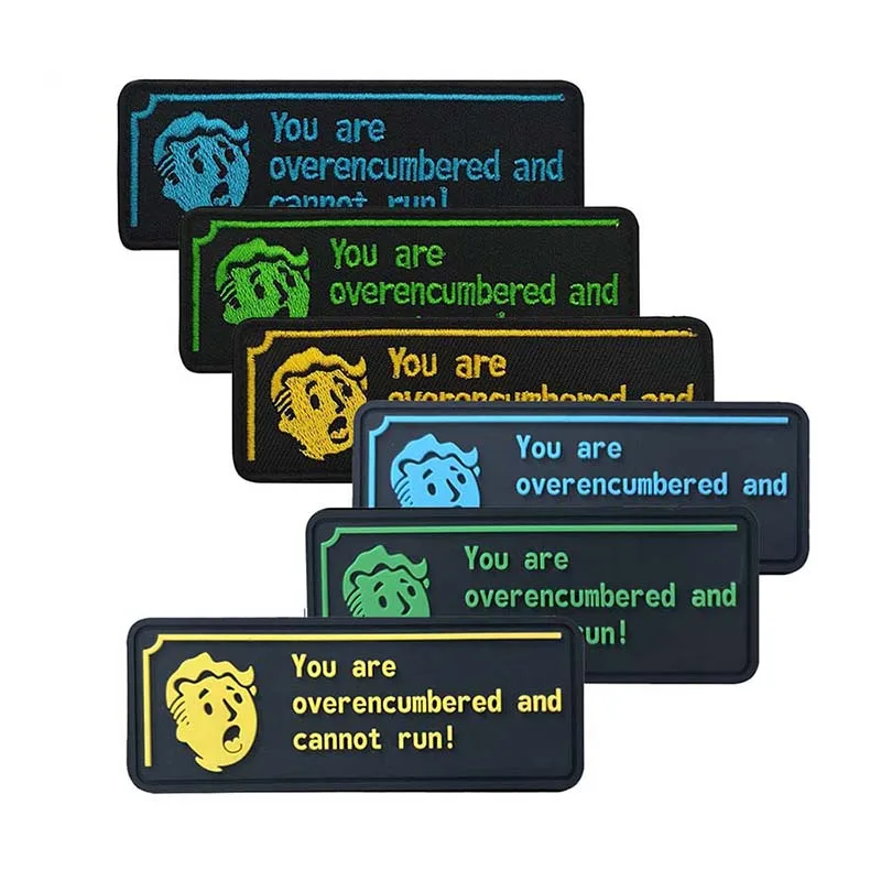 'You Are Overencumbered and Cannot Run' Inspirational Saying Morale Emblem PVC Patches,Fabric Applique Embroidery Tactical Badge