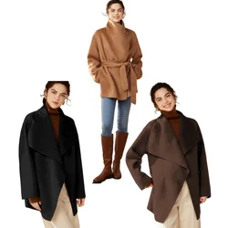 Jesień i zima Nowość 2024 Wysokiej klasy krótki płaszcz damski Camel Wool Reversible Woolen Coat Loose Fashion Women's Wear Top