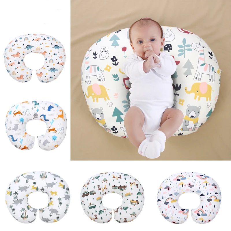 Newborn Baby Cartoon Print U-shaped Pillow Comfortable and Breathable Baby Pillow Kid Portable Removable Pillow